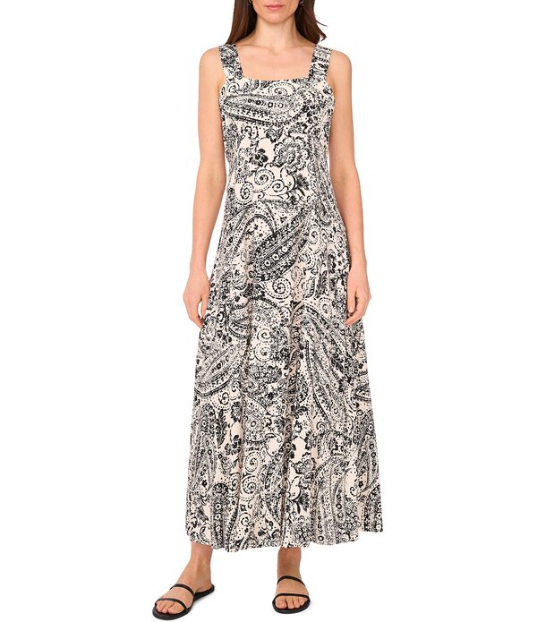ヴィンスカムート レディース トップス ワンピース ティアード A ライン ノースリーブ マキシ Vince Camuto Square Neck Sleeveless Tiered Maxi A-Line Dress Rich Black ブラック｜ReVida 店