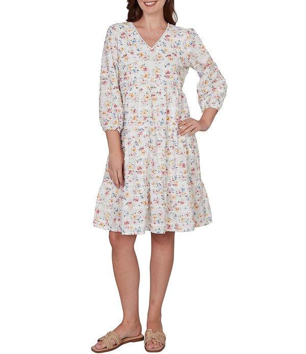 ルビーアールディー レディース トップス 衣装 V素っ首 御花柄 御花 Ruby Rd. Floral V-Neck 3/4 Sleeve Shift Dress Cotton Candy Multi マルチ色つや