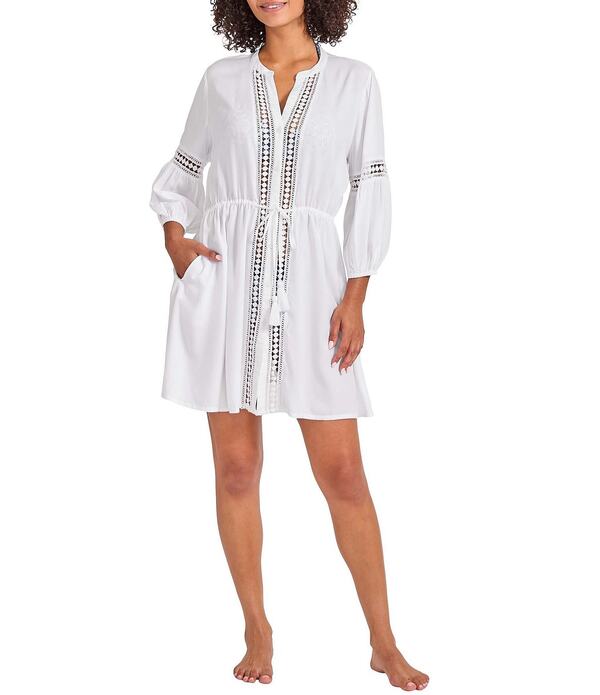 トッミーバハマ レディース トップス ワンピース Vネック シャツ レース Tommy Bahama Sunlace Rayon V-Neck Belted Button Front Shirt Dresswim Cover-Up White ホワイト|ReVida 店