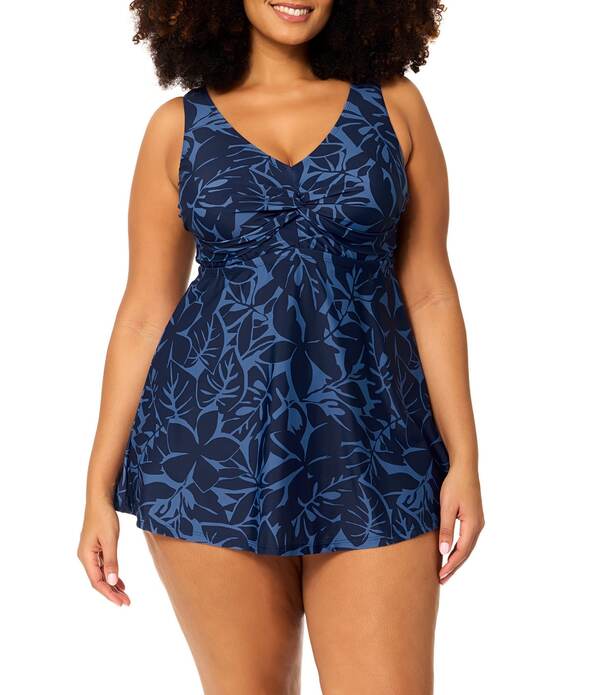 ライジンズ レディース トップス ワンピース Vネック プラスサイズ Raisins Curve Plusize Lucia V-Neck One Piece Swimsuit Slate スレート