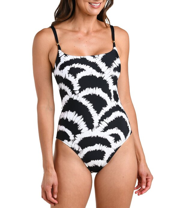 ラブランカ レディース トップス ワンピース La Blanca Woven Shadow Abstract Square Neck One Piece Swimsuit Black ブラック