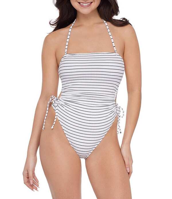 スティーブ マデン レディース トップス 衣装 カットアウト Stevie by Steve Madden Boat Stripe Cut-Outie Side Bandeau One Piece Swimsuit Black/White 白いこと