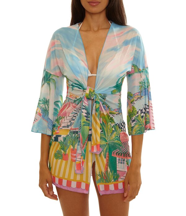 ベッカバイレベッカバーチュー レディース トップス ワンピース メッシュ Becca By Rebecca Virtue Miami Beach Tie Front Mesh Swim Cover-Up Multi マルチカラー