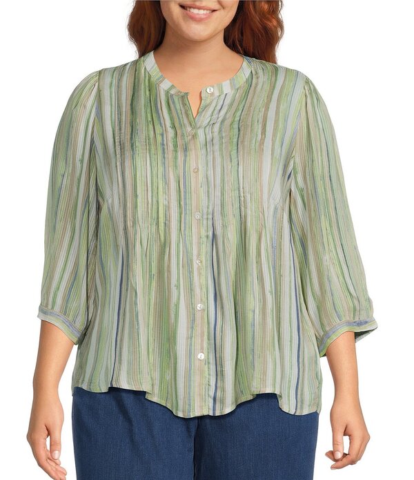 イントロ レディース トップス シャツ プラスサイズ プリーツ ブラウス Intro Plusize Bok Choy Pleated Button Front Blouse Bok Choy