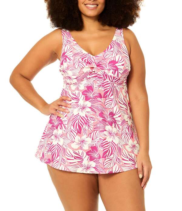 ライジンズ レディース トップス ワンピース Vネック プラスサイズ Raisins Curve Plusize Lucia V-Neck Frontwist One Piece Swim Dress Magenta マゼンタ