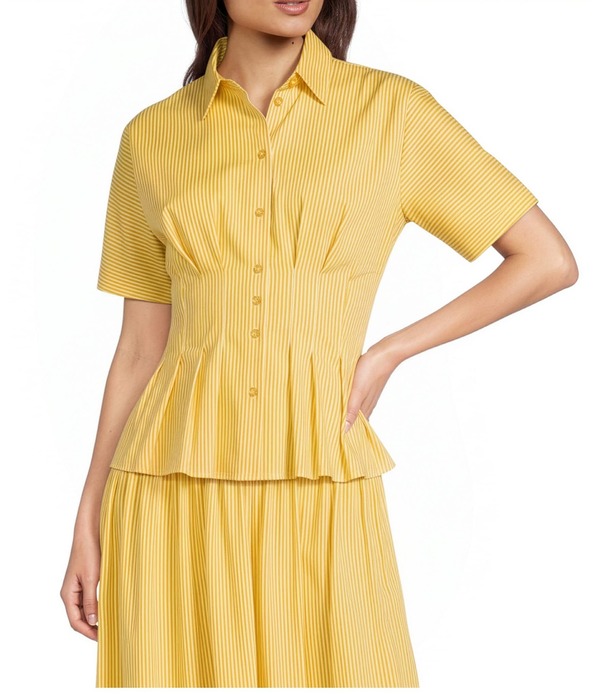 アレックスマリー レディース トップス シャツ ブラウス Alex Marie Coordinating Dorothy Stripe Sateen Collar Neckline Short Sleeve Blouse Yellow/Ivory アイボリー