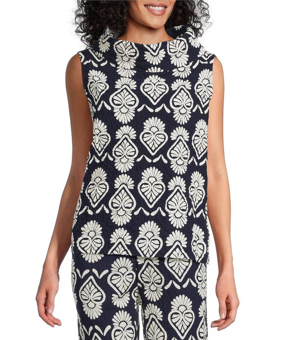 ブライン ウォーカー レディース トップス シャツ プリント ノースリーブ Bryn Walker Etta Tulum Print Cowl Neck Sleeveless Tank Azul Marino｜ReVida 店