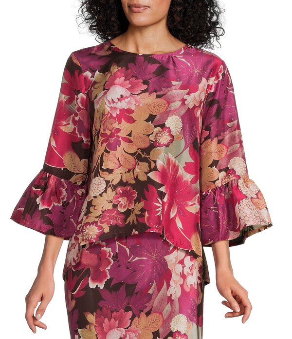 ブライン ウォーカー レディース トップス シャツ プリント フリル シルク Bryn Walker Fran Rosa Printed Silk Round Neck 3/4 Ruffle Bell Sleeve Coordinating Top Rosa 42,120円