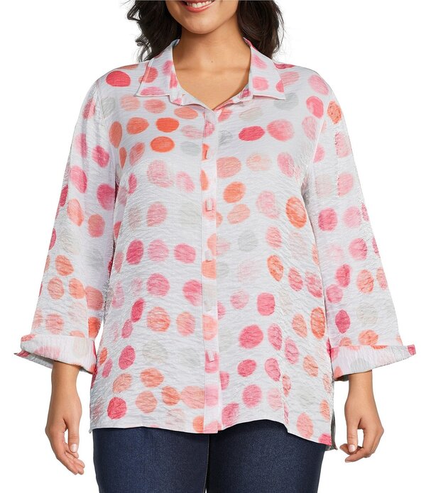 マルチプルズ レディース トップス シャツ プラスサイズ プリント Multiples Plusize Shimmer Woven Dot Print Point Collar 3/4 Turn-Up Sleeve Button-Front Shirt Multi マルチカラー