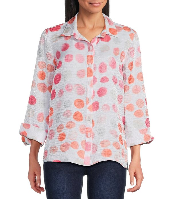 マルチプルズ レディース トップス シャツ プリント Multipleshimmer Woven Dot Print Point Collar 3/4 Turn-Up Sleeve Button-Front Shirt Multi マルチカラー