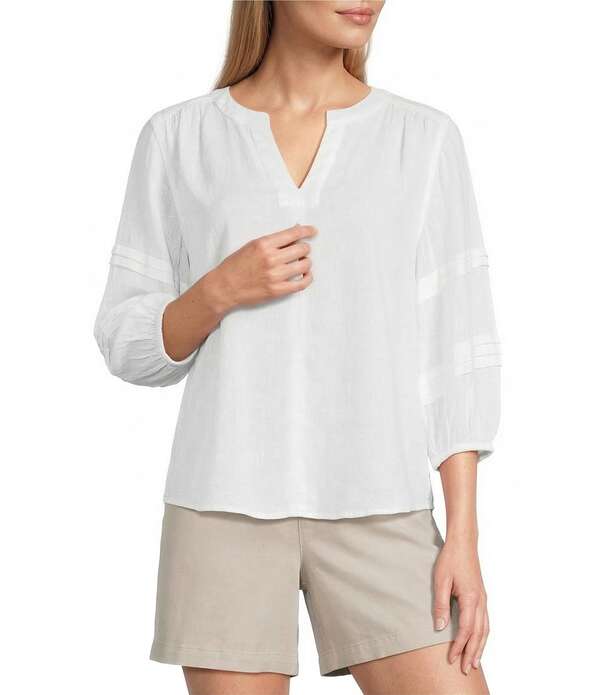 ウエストバウンド レディース トップス シャツ Vネック Westbound Solid 3/4 Sleeve V-Neck Top White ホワイト