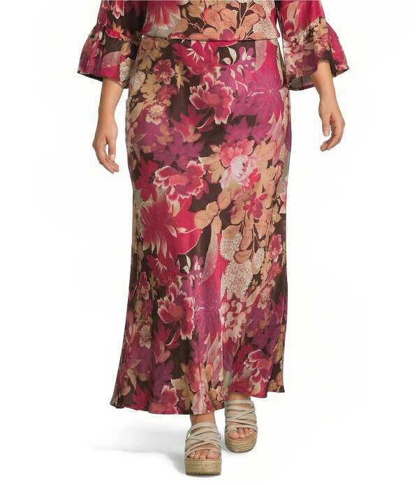ブライン ウォーカー レディース ボトムスカート A ライン プラスサイズ プリント Bryn Walker Plus Rosa Print Elastic Waist A-Line Long Bias Coordinating Skirt Rosa｜ReVida 店