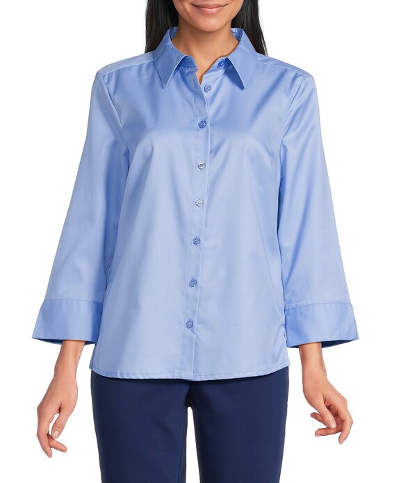 インベストメンツ レディース トップス シャツ Investments Rachel 3/4 Sleeve Point Collar Button Front Shirt Vista Blue ブルー