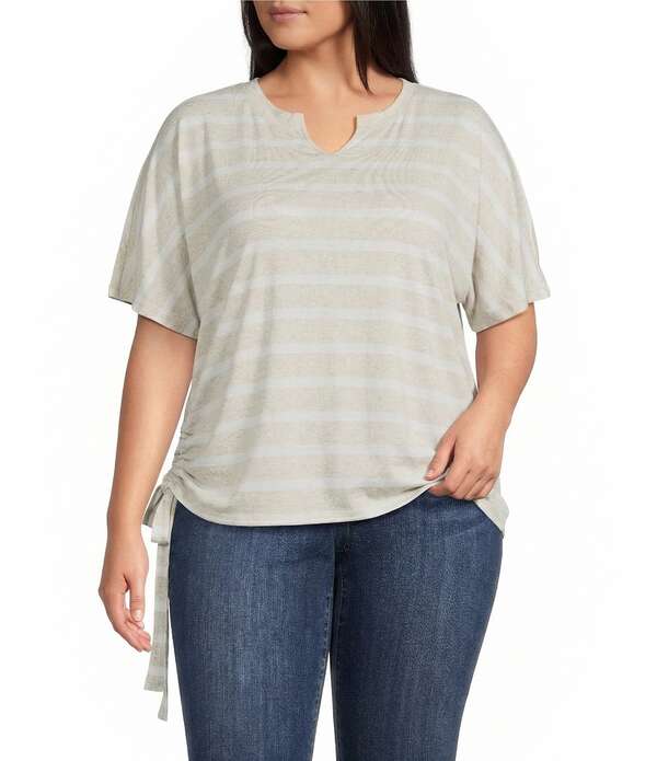 ウエストバウンド レディース トップス シャツ Vネック プラスサイズ Westbound Plusize Short Sleeve V-Neck Side Tie Top Natural
