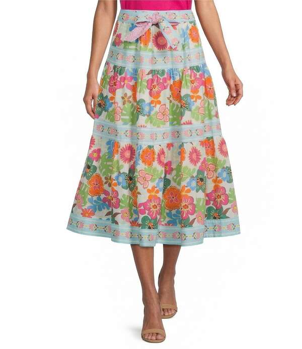 ジョン マーク レディース ボトムスカート ティアード A ライン フラワー柄 ミディ フラワー John Mark Woven Floral Tiered Tie Front A-Line Midi Skirt Floral Multi マルチカラー｜ReVida 店