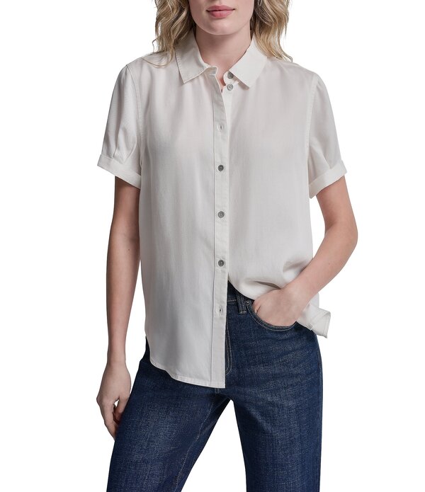 ダナキャラン レディース トップス シャツ ジーンズ DKNY Jeans by Donna Karan Tencel Point Collar Short Sleeve Button Front Shirt Ivory アイボリー