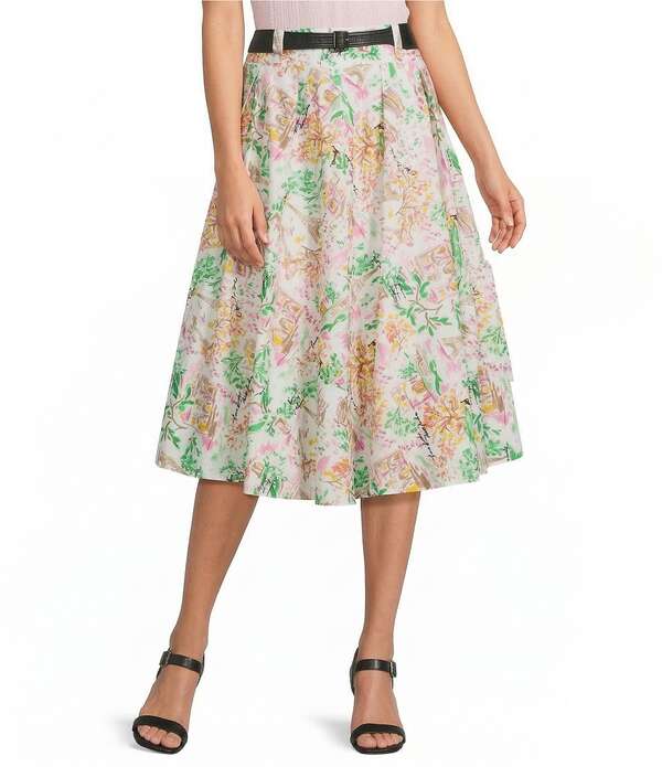 カール ラガーフェルド レディース ボトムスカート フラワー柄 ミディ フラワー KARLAGERFELD PARIS Floral Belted Midi Skirt Soft White/Pink ホワイト|ReVida 店