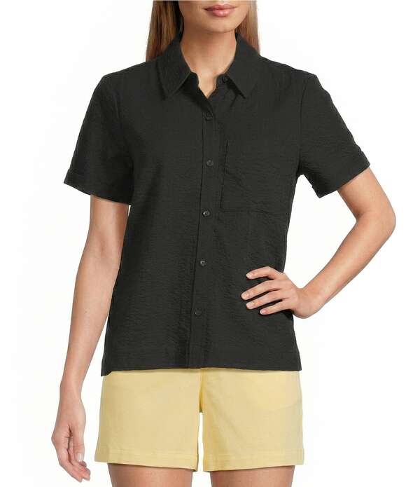 ウエストバウンド レディース トップス シャツ Westbound Button Front Y-Neck Short Sleeve Camp Top Black ブラック