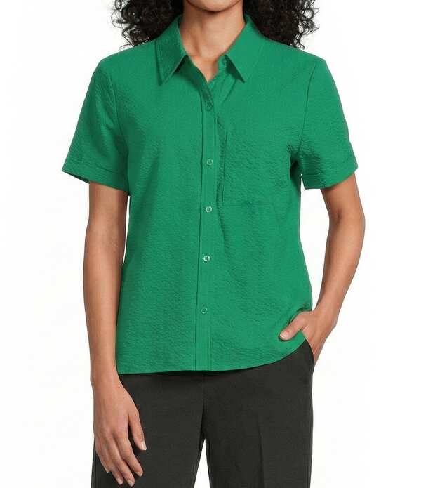 ウエストバウンド レディース トップス シャツ Westbound Button Front Y-Neck Short Sleeve Camp Top Kelly Green グリーン