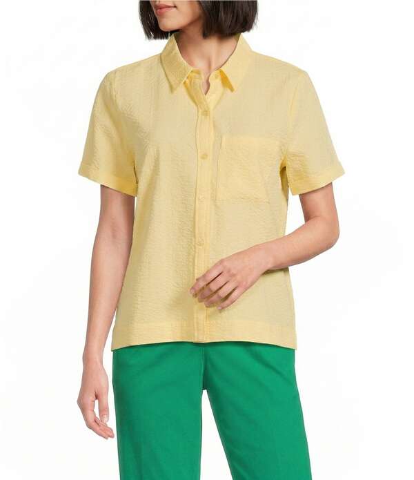 ウエストバウンド レディース トップス シャツ Westbound Button Front Y-Neck Short Sleeve Camp Top Lemon Yellow イエロー
