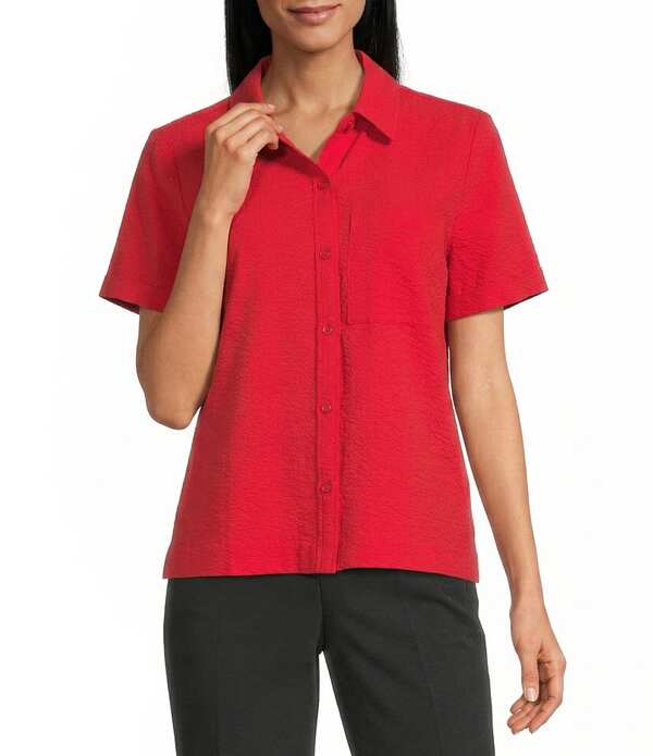 ウエストバウンド レディース トップス シャツ Westbound Button Front Y-Neck Short Sleeve Camp Top Racing Red レッド
