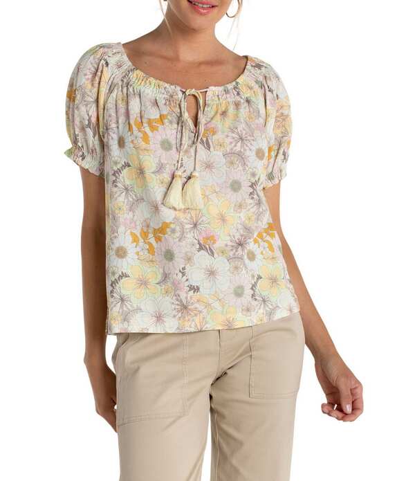 リヴァプール ロサンゼルス レディース トップス シャツ フラワー柄 フラワー Liverpoolos Angeles Floral Scoop Neck Short Sleeve Tassel Tie Topristine Multi マルチカラー