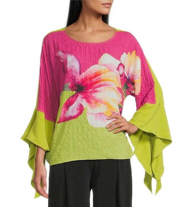 アイシーコレクション レディース トップス シャツ フラワー柄 フラワー ICollection Watercolor Floral Scoop Neck Long Tie Sleeve Topink ピンク
