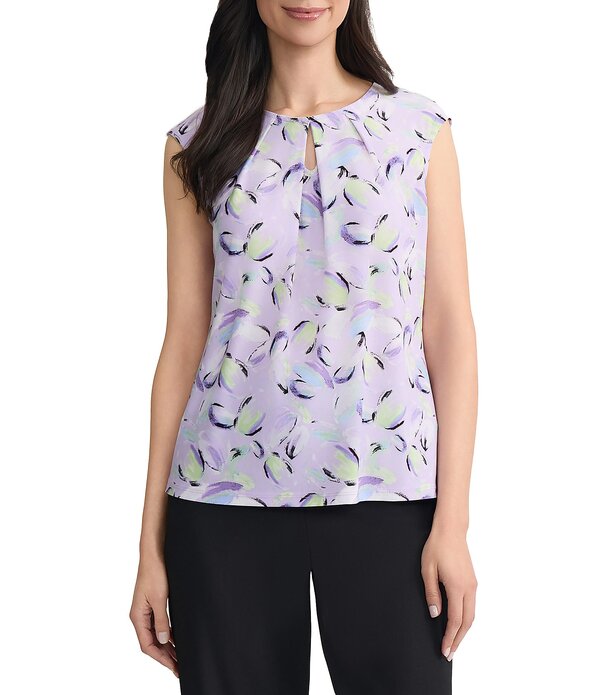 カスパール レディース トップス シャツ プリント キャップ ジャージー Kasper Keyhole Neck Cap Sleeve Printed Jersey Top Lavender Mist Multi ラベンダー