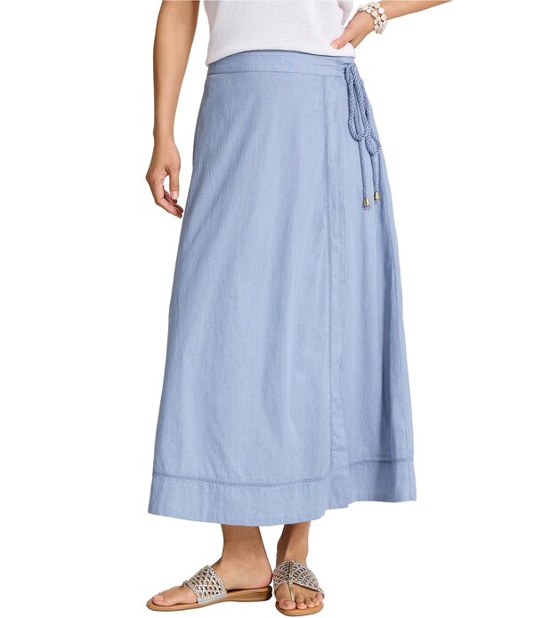 トッミーバハマ レディース ボトムスカート マキシ Tommy Bahama Voile Chambray Cross-Stitch Faux Wrap Maxi Skirt Port Side Blue ブルー