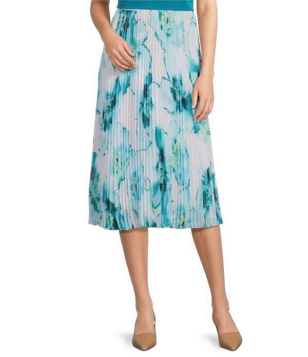 カルバンクライン レディース ボトムスカート シフォン A ライン プリーツ プリント ミディ Calvin Klein Printed Chiffon Pleated A-Line Midi Skirt Seaspray