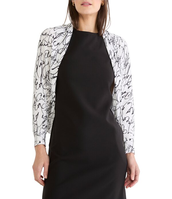 ニックアンドゾー レディース アウター ニット・セーター プリント カーディガン NIC + ZOE Cursive Printed Shawl Collar Long Sleeve Shrug Cardigan White Multi ホワイト