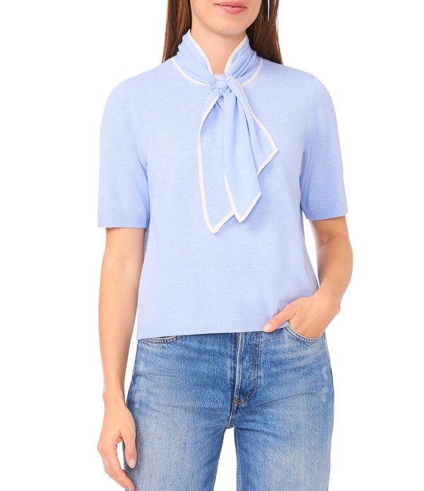 セセ レディース トップス シャツ セーター ニット Cece Knitie Neck Short Sleeve Sweater Sweet Blue ブルー