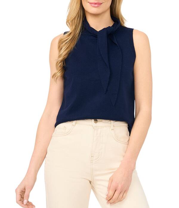 セセ レディース トップス シャツ ノースリーブ ニット CeCe Knitie Neck Sleeveless Tank Classic Navy ネイビー｜ReVida 店