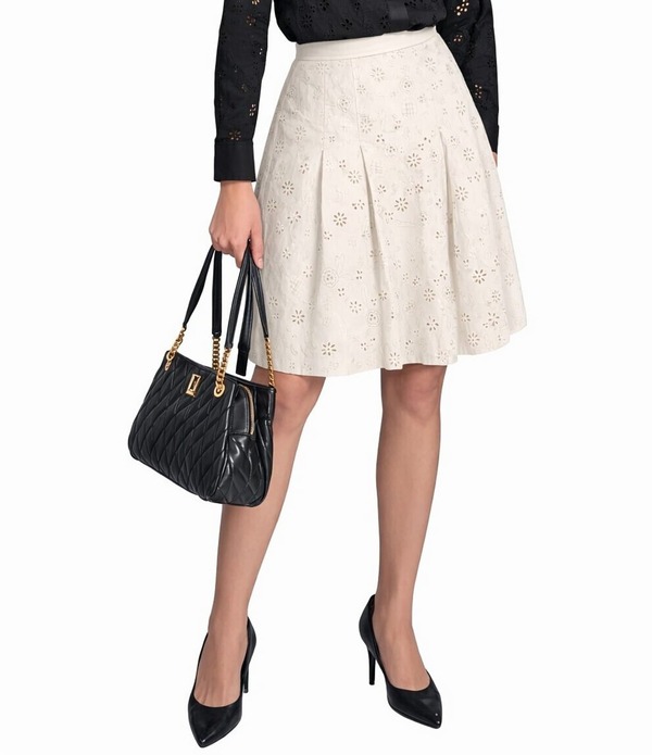 カール ラガーフェルド レディース ボトムスカート A ライン ミディ 刺繍 KARLAGERFELD PARIS Eyelet Embroidered Midi A-Line Skirt Soft White ホワイト