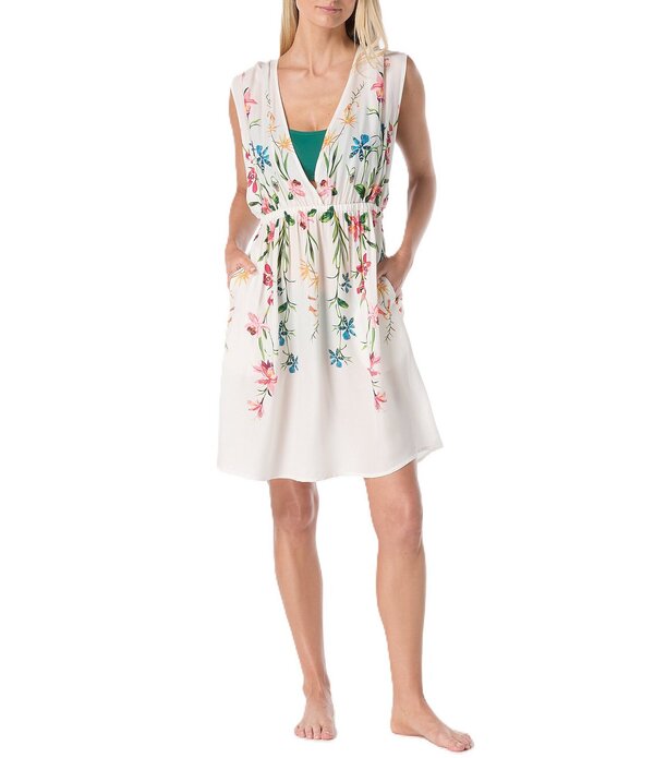 ヴィンスカムート レディース トップス 衣装 開けっ広げうしろ側 御花柄 ノースリーブ 御花 Vince Camuto Garden Floral Plunge Front Sleeveless Open Back Cover Up Dress Ivory 象牙色