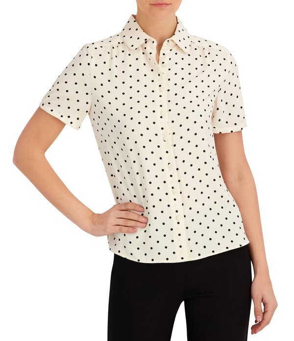 アンクライン レディース トップス シャツ プリント ブラウス Anne Klein Dot Print Short Sleeve Collared Blouse Anne White/Anne Black ホワイト