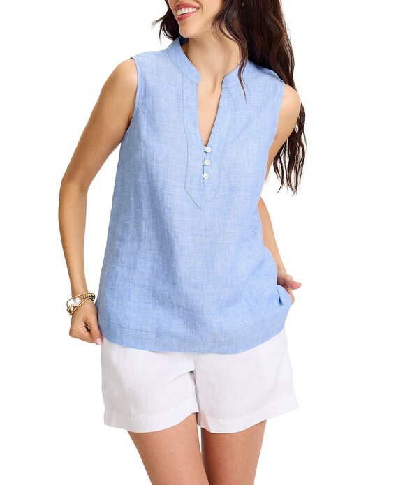 トッミーバハマ レディース トップス シャツ Vネック ノースリーブ リネン Tommy Bahama Linen Coastalina Split V-Neck Sleeveless Top French Blue ブルー