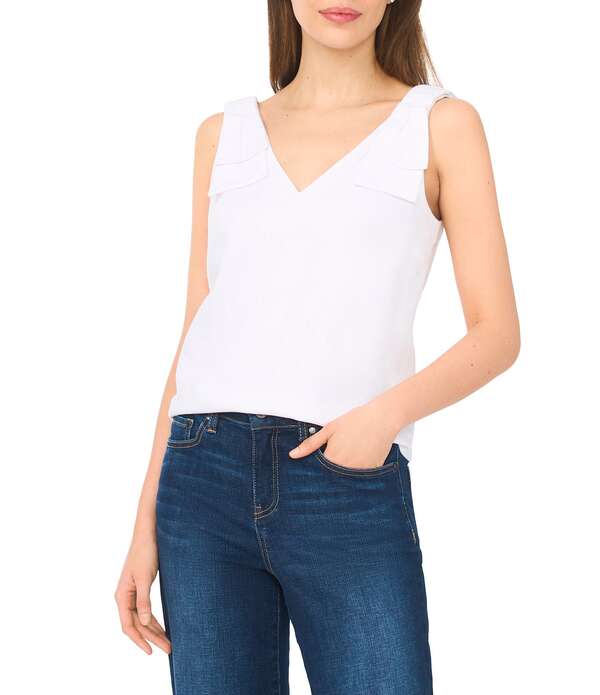 セセ レディース トップス シャツ Vネック ノースリーブ CeCe Woven V-Neck Sleeveless Bow Shoulder Tank Ultra White ホワイト