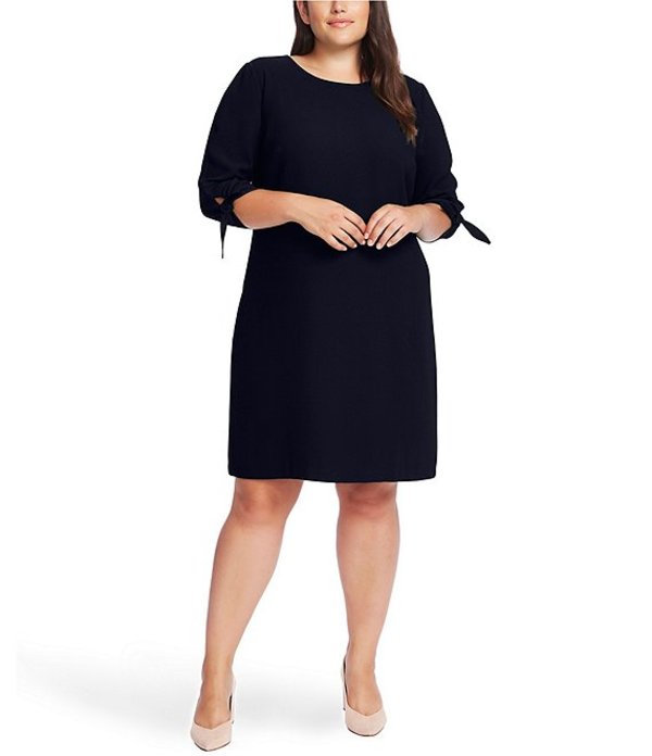 今年の新作から定番まで！ レディースファッション>ワンピース-Tie Neck Round Size Plus トップス ワンピース レディース セセ  Sleeve Navy Classic Dress Shift - comprasocial.com.br