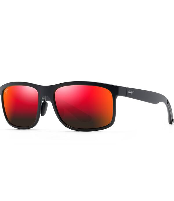 マウイ体育館 レディース 佩び物 サングラス・アイウェア 足し加える大きさ Maui Jim Unisex Huelo 58粍 PolarizedPlus2Rectangle Sunglasses Matte Black/Lava Red 黒いこと