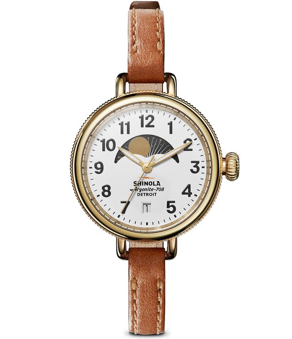 シャイノーラ レディース 付属品 ウオッチ なめし革 SHINOLA Women\u0027s Birdy Moon Phase Quartz Automatic Tan Leather Strap Watch Tan タン