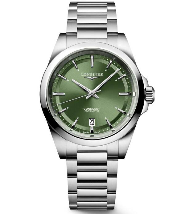 ロンジン レディース アクセサリー 腕時計 Tシャツ Longines Men's Conquest 38mm Automatic Stainlessteel Bracelet Watch Silver/Green グリーン