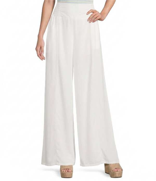 スティーブ マデン レディース ボトムス カジュアルパンツ ワイドレッグ シャーリング Stevie by Steve Madden Chambray Smocked Wide Leg Pants White ホワイト