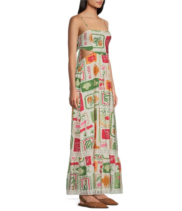 ディーエリー レディース トップス ワンピース プリント マキシ Deelly Postcard Print Square Neck Maxi Dress Red Multi レッド｜ReVida 店