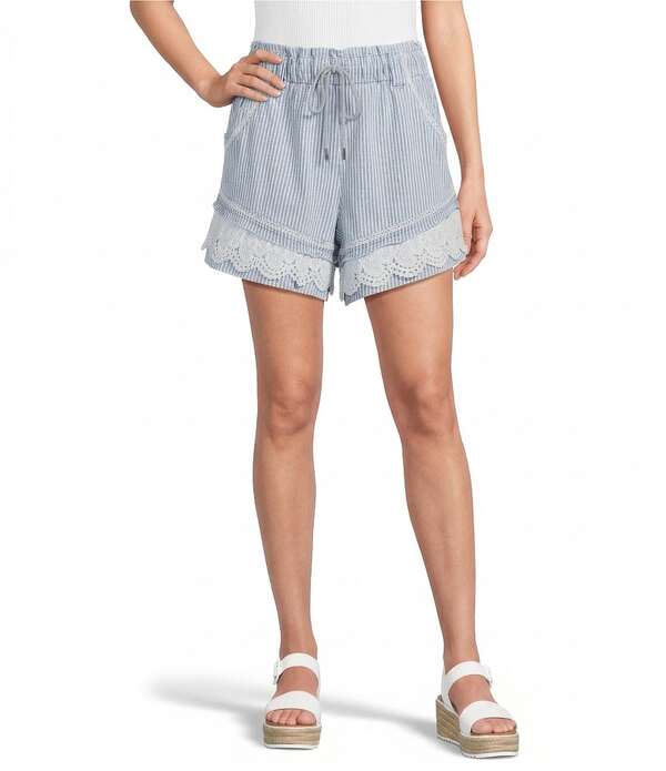 フラッグ アンド アンセム レディース ボトムス ハーフパンツ・ショーツ ショートパンツ レース Flag and Anthem Jolene Stripe Lace Hem Drawstring Shorts Blue/White Stripe ホワイト