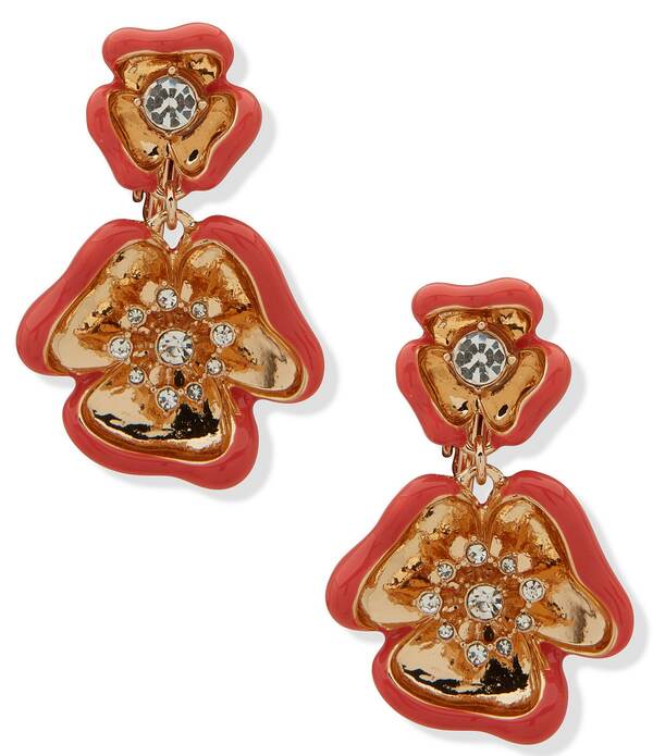 アンクライン レディース アクセサリー ピアス・イヤリング Anne Klein Double Textured Flower Drop Clip Earrings Coral コーラル