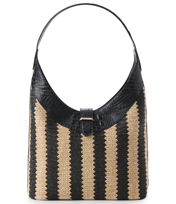ブランミン レディース 御徒面子 BRAHMIN Resort Samos Collection Black Gwynne Raffia Shoulder Bag Black 黒いこと