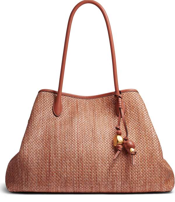 ダナキャラン レディース バッグ Donna Karan Weekend Straw Medium Tote Bag Amber アンバー