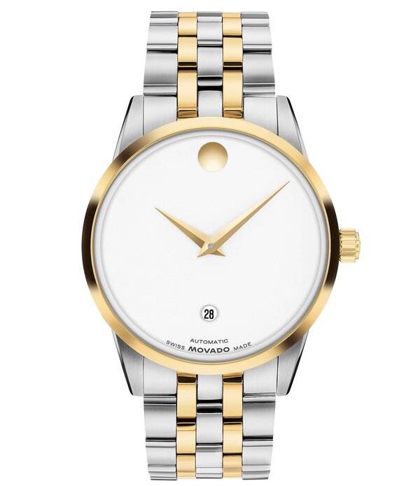 モバド レディース アクセサリー 腕時計 Tシャツ Movado Men's Classic Museum 40mm Automatic Stainlessteel Bracelet Watch Two Tone/White Dial ホワイト
