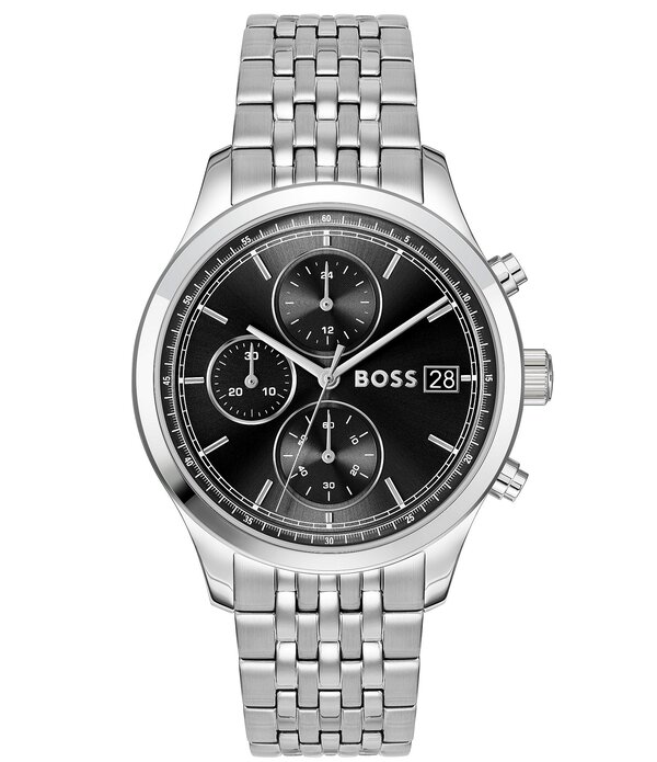 ヒューゴボス レディース 佩び物 ウォッチ プルオーバー Hugo Boss Men\u0027stratus Quartz Chronograph Stainlessteel Bracelet Watch Silver/Black 黒いこと